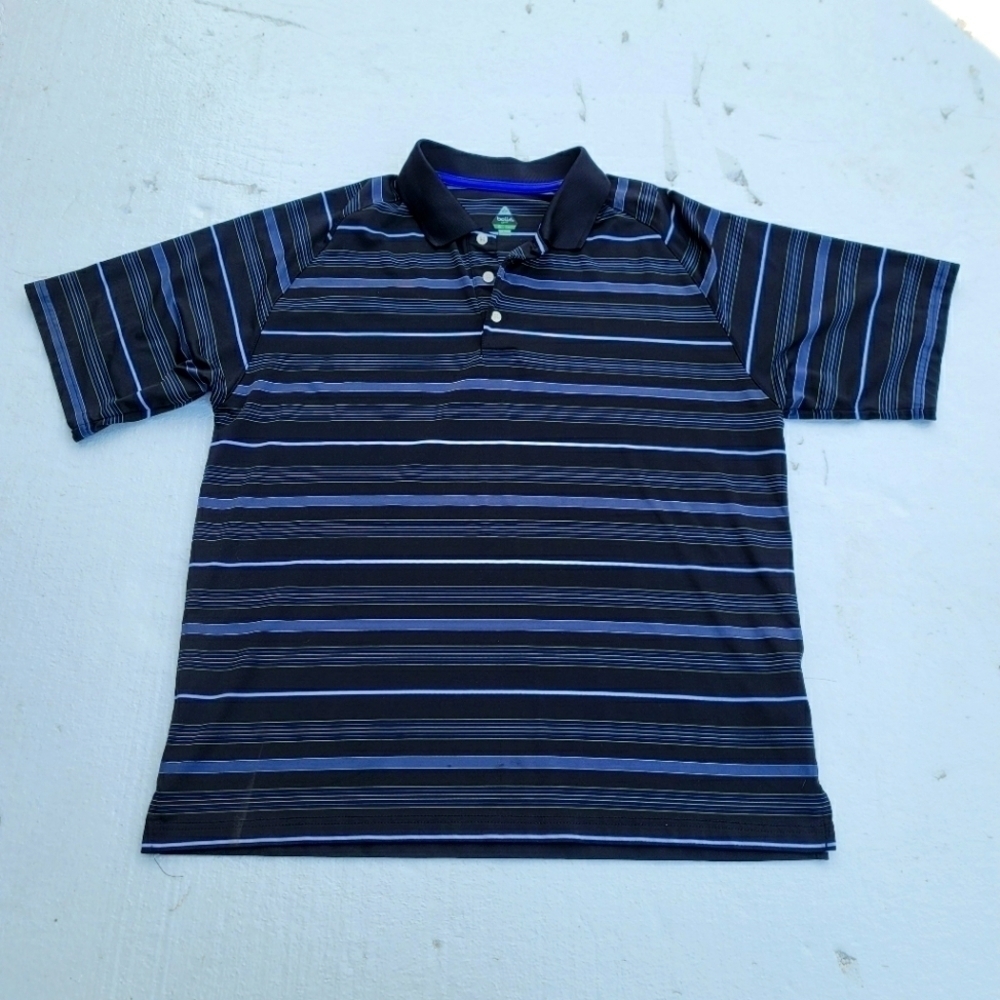 BOLLE GOLF B TECH POLO MENS SIZE L BLACK PURPLE STRIPED SHORT SLEEVE SHIRT